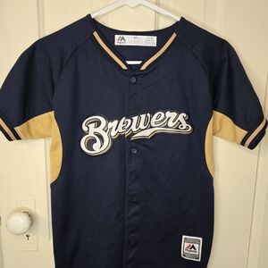 Majestic Brewers Youth Jersey in Navy and Gold
